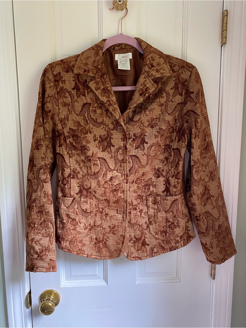 Vintage French Dressing Jeans Tan Floral Jacquard Blazer